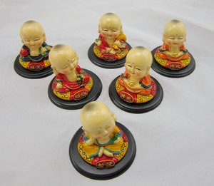 智慧禅定布施精进持戒忍辱仿交趾陶瓷六度小和尚小佛摆件汽车摆件