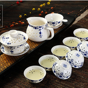景德镇青花瓷茶具套装陶瓷功夫茶具玲珑薄胎镂空茶杯茶壶礼盒整套