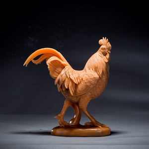 精品纯天然大理石晚霞红石雕公鸡雕塑家居桌头摆件手工雕刻工艺品