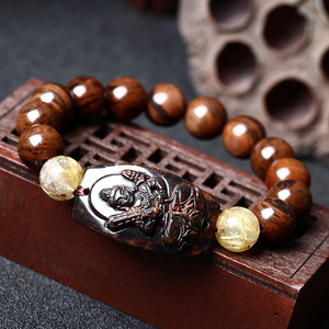 属牛属虎守护神天然金丝红曜石虚空藏菩萨本命佛手链生肖手串