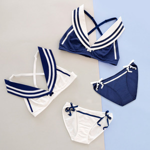 babyarugula日系海军水手校园学生运动三角软杯文胸罩内衣裤套装