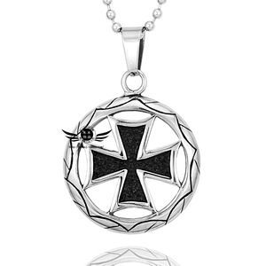 新品 压铸镂空圆环铁德国十字架欧美男款吊坠 钛钢项链