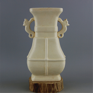 宋定窑白釉开片兽耳瓶 仿古做旧出土瓷器古玩古董收藏 易定底款