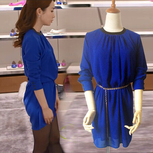 杉杉来了元丽抒李呈媛同款l韩版连衣裙套头蓝色宽松