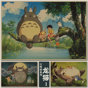 龙猫 日本宫崎骏卡通动漫画 复古牛皮纸海报 装饰贴挂画芯墙壁纸