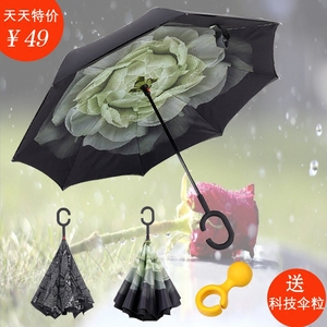 反向汽车雨伞防风双层免持式可站立反转伞男女晴雨两用创意长柄伞