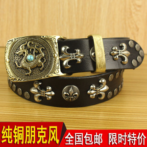 纯铜青龙男士皮带 柳丁真皮腰带 个性铆钉头层纯牛皮朋克风男潮