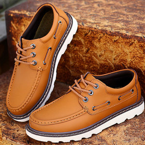 真皮47码低帮鞋黑色大头圆头工装春秋男鞋板鞋皮鞋46大码休闲鞋