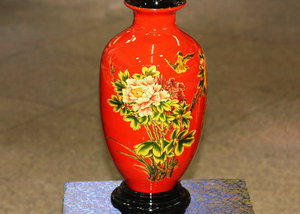 福州三宝之福州脱胎漆器 布胚 特色传统工艺礼品 牡丹花瓶 中国红
