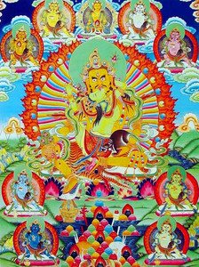 线绣唐卡十字绣印布印花定制 藏传佛像 五姓财神 双身黄财神