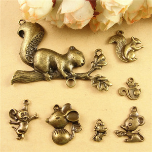diy饰品配件材料古铜色复古 可爱小动物松鼠老鼠吊坠包邮5个/包