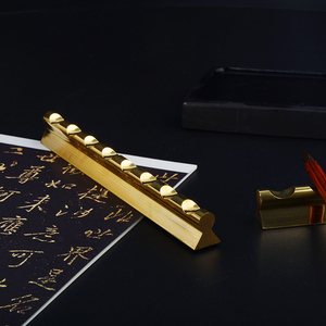 宁轩阁铜镇纸镇尺笔架创意黄铜金属铜笔搁古风创意书法压书多功能笔架