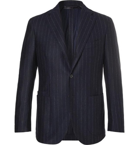 drakes  easyday海军蓝色条纹羊毛西装外套