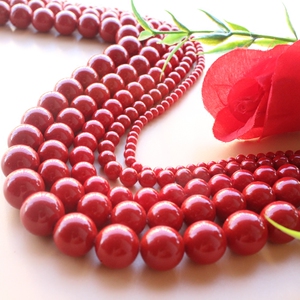 天然贝珠光亮红色圆形仿珍珠散珠串珠手链项链毛衣链饰品配件材料