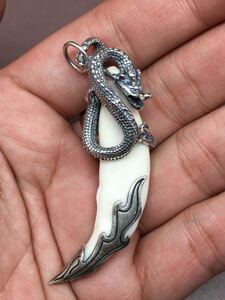 镶狼牙银套项链包银镶银吊坠男项链包狗牙齿饰品藏獒牙护身符