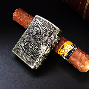 日本代购原装正品zippo煤油火石打火机 古银哈雷侧鹰发动机防风