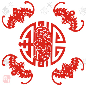 吉祥蝙蝠福寿窗花剪纸贴风水玻璃装饰贴贺寿贴【五福图5】a0103