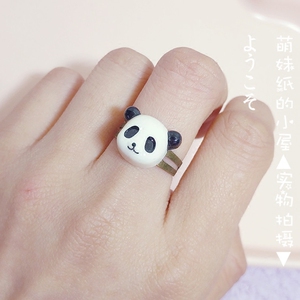 原创手作 日系软妹萌妹 立体 小熊猫 panda 戒指 开口戒 满28包邮