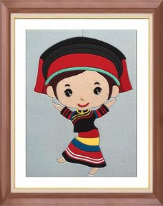 壹朵diy布嵌布贴拼布画材料包少数56民族服饰人物彝族30x40cm