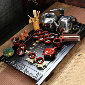 茶具套装特价 z整盘整套功夫紫砂陶瓷冰裂茶具 实木茶盘四合一