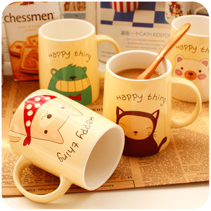 小动物简约陶瓷杯个性可爱水杯创意卡通牛奶咖啡杯马克杯情侣杯子