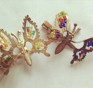 复古怀旧会动的蝴蝶发夹 小时候弹簧抖动的珠子蝴蝶发饰童年记忆