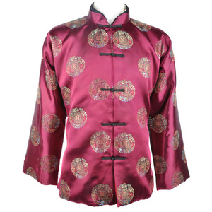 男装寿衣唐装全套五领三腰金丝棉 枣红色五彩真丝殡葬用品