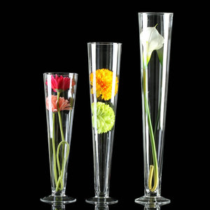 客莱达婚庆桌面盘花透明玻璃花瓶 婚庆路引锥形瓶 玻璃高脚杯
