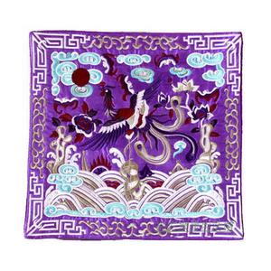 小凤凰绣片餐垫布紫色 织锦缎茶壶垫鼠标防滑垫 民族刺绣方形补子