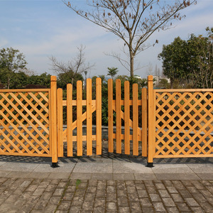 实木栅栏门橘黄色白色网片防腐篱笆门户外花园庭院围栏护栏隔断门