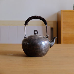 芳村小馆 日本 明治时期纯银款宝珠型银瓶 老银壶 古董茶道具
