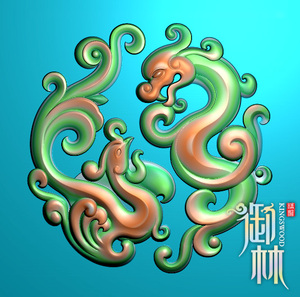 御林精雕 仿古圆形龙凤玉雕 灰度图bmp浮雕图artcam精雕图玉雕jdp