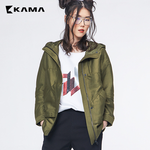 【新风尚】KAMA春秋季女装卡玛风衣女连帽宽松显瘦中长款外套