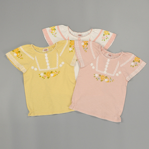 夏款女童装 儿童纯棉清新柠檬印花朵短袖T恤 甜美淑女风精致上衣