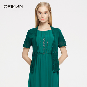 ofiman奥菲曼女装夏季新款绿色薄款镂空短袖外套针织衫外披开衫ol