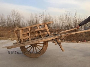 老式独轮车老木车木头车轮榆木手推车农具古代推粮食车民俗老物件