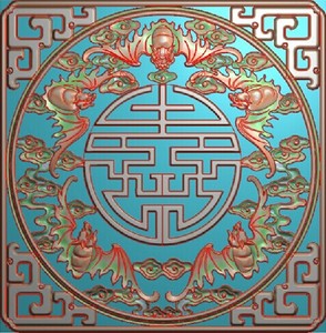 精雕图 欧式洋花镂空浮雕图 五蝠捧寿五福门板蝙蝠拐子有线镂空