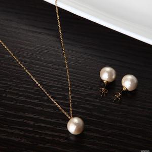 日本进口棉花珍珠单粒锁骨链短款项链耳钉耳夹套装