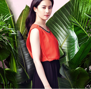 卓多姿2015夏装新款刘亦菲同款中长款雪纺背心裙无袖连衣裙730713