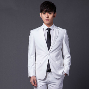 君翅鸟纯白色男士西服套装伴郎新郎结婚礼服韩版修身三件套小西装
