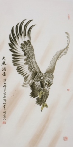六尺横幅临摹美协会员张策工笔老鹰雄鹰大展宏图名人字画rcc