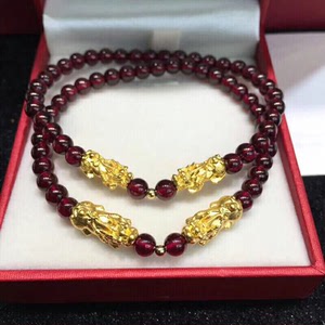 黄金3d硬金双龙戏珠貔貅石榴石手链不是周生生六福潮宏基周大福
