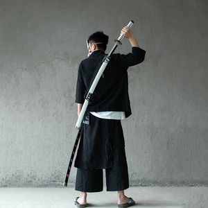 单刀背带死侍cos皮质武士d道居合道挂腰带皮套刀布袋
