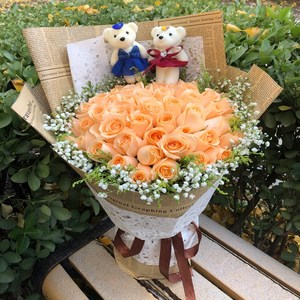 杭州鲜花速递宁波温州同城花店送女友生日99朵粉红玫瑰花束礼盒装
