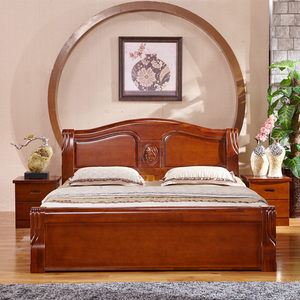 现代中式香樟全实木床1.8米双人欧式床铺1.5米床硬板床卧室家具