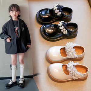 女童皮鞋2022春秋新款时尚水晶娃娃单鞋小女孩黑色玛丽珍公主鞋