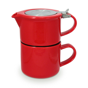 美国FORLIFE无铅彩色陶瓷茶壶茶杯咖啡风格两件套 泡茶壶茶漏过滤