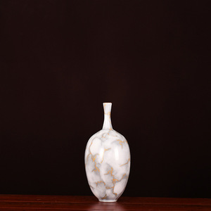 家居陶瓷摆件小奢风格--灰金大E理石纹橄花轻口两件套榄瓶