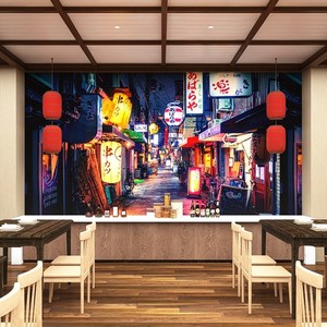 日本建筑街景墙纸壁画日式寿v司料理店和风居酒屋烤肉餐厅装饰壁