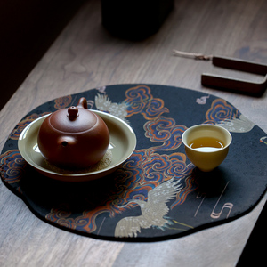 雅集中式布艺香云l纱茶席中国风茶巾茶几桌布茶盘隔热垫圆形花型
